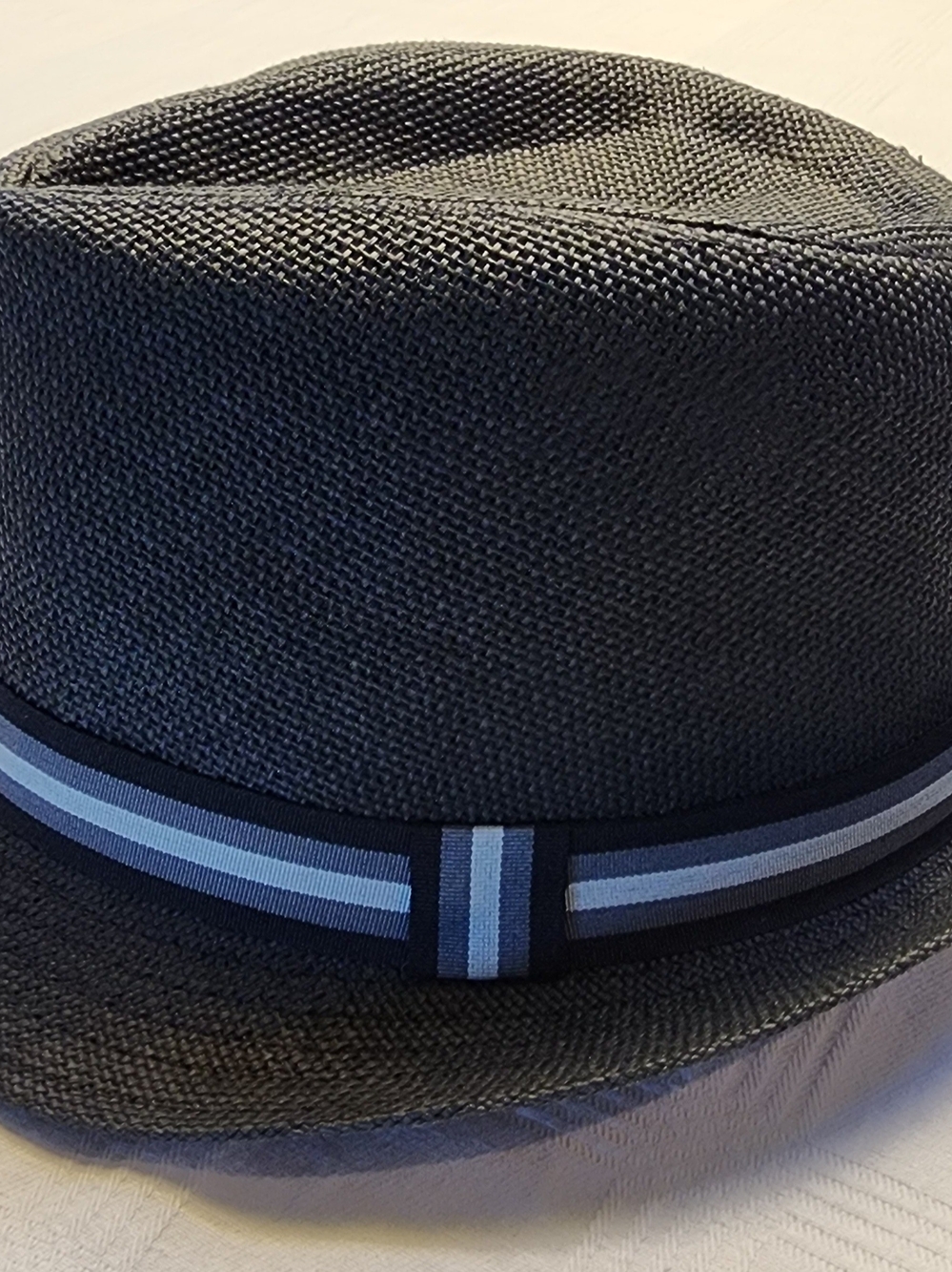 Peter Grimm Depp Fedora Mens Straw Hat Black Blue Grey Stripe Band Trilby L/XL